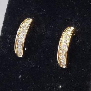 Vintage 90s Roman Quarter Round Hoop Earrings with Rhinestones